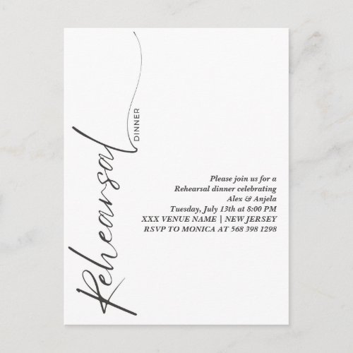 Elegant Black Calligraphy White Minimal Rehearsal  Postcard