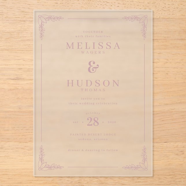 Elegant Black Calligraphy With Floral Acrylic Invitations (Front)