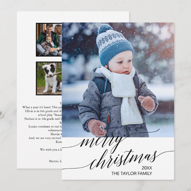 Elegant Black Calligraphy Year In Review Photo Holiday Card (Front/Back)