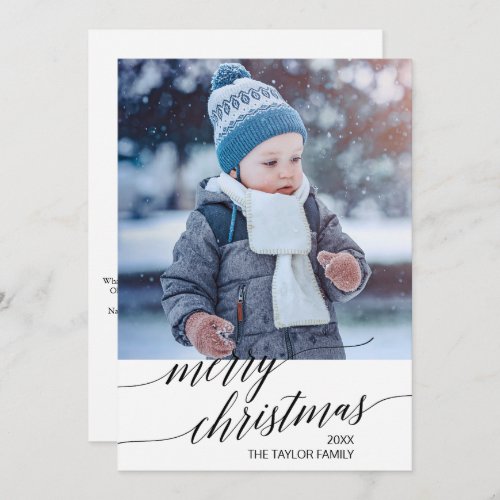 Elegant Black Calligraphy Year In Review Photo Holiday Card