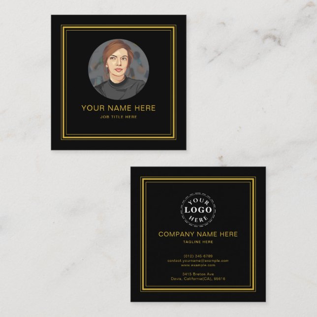 Elegant Black Calling Card with M Gold Script (Front/Back)