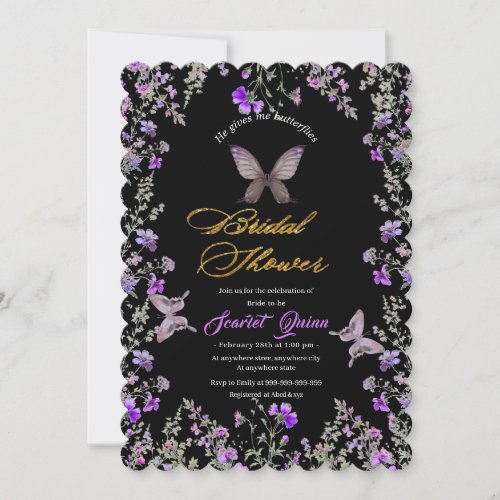 Elegant black canvas with purple_brown wild flower invitation