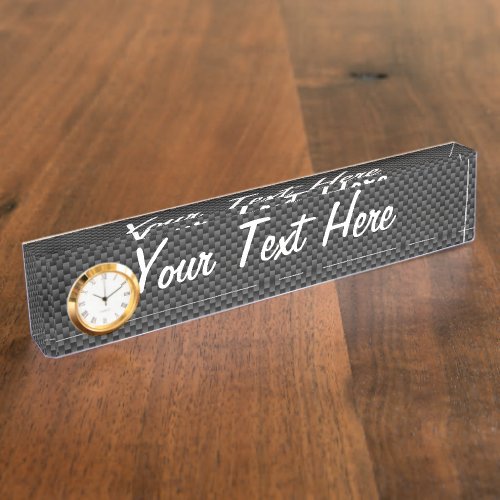 Elegant Black Carbon Fiber Style Print Background Desk Name Plate