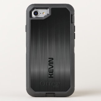 Elegant Black Carbon Fiber Texture Monogram OtterBox Defender iPhone SE/8/7 Case