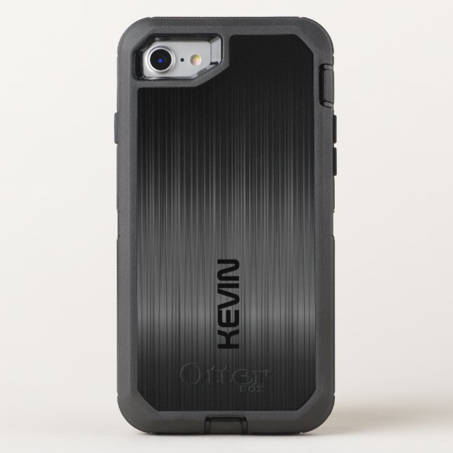 Elegant Black Carbon Fiber Texture Monogram Otterbox iPhone Case (Back)