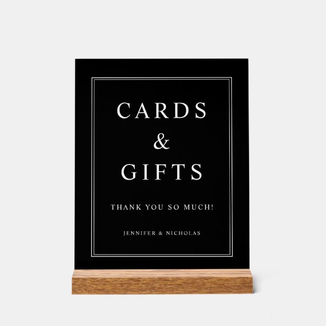 Elegant Black Cards And Gifts Wedding Acrylic Sign (Front)
