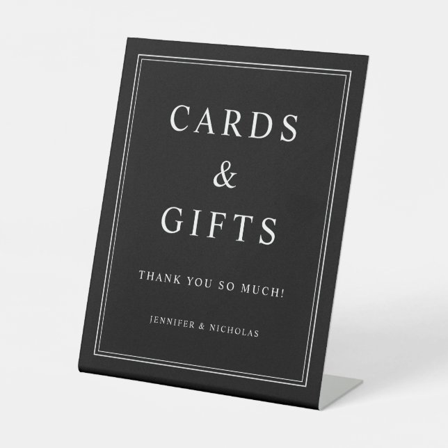 Elegant Black Cards And Gifts Wedding Pedestal Sign (Front)