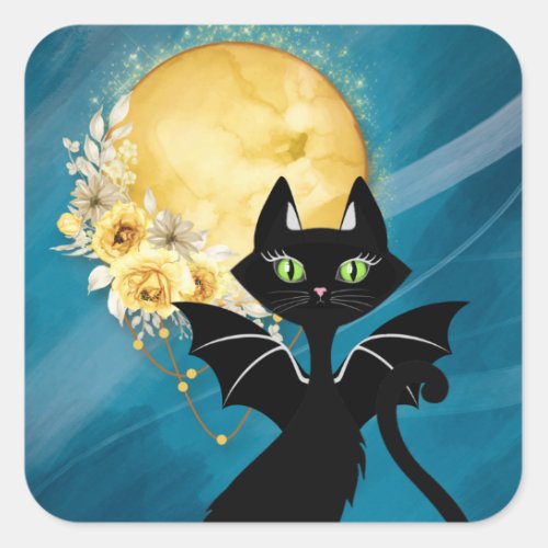 Elegant Black Cat  Bat Cat  Halloween Sticker