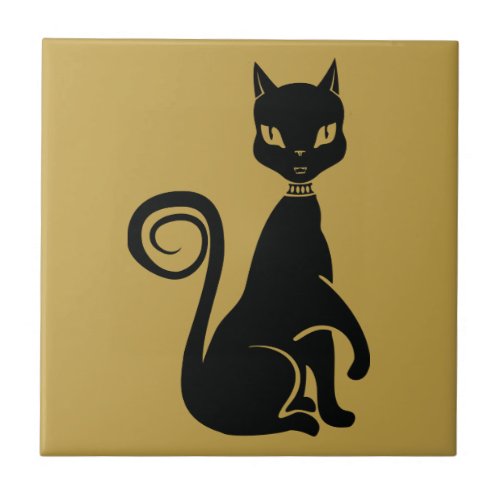 Elegant Black Cat Ceramic Tile