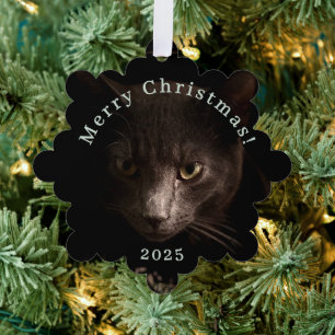Elegant Black Cat Christmas Gift Tag and Ornament Card