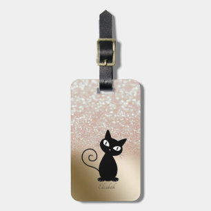 Elegant Black Cat, Glitter Bokeh - Personalized Luggage Tag