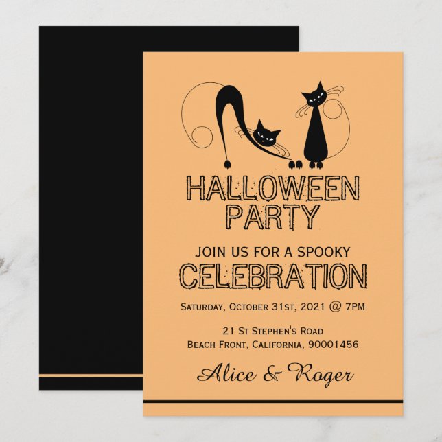 Elegant Black Cat, Halloween Party Invitation (Front/Back)