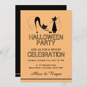 Elegant Black Cat, Halloween Party Invitation
