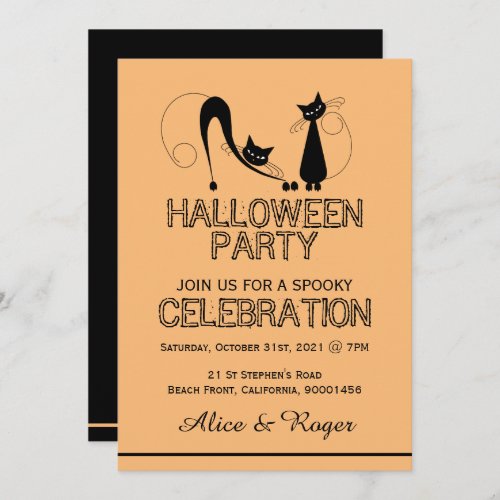 Elegant Black Cat Halloween Party Invitation