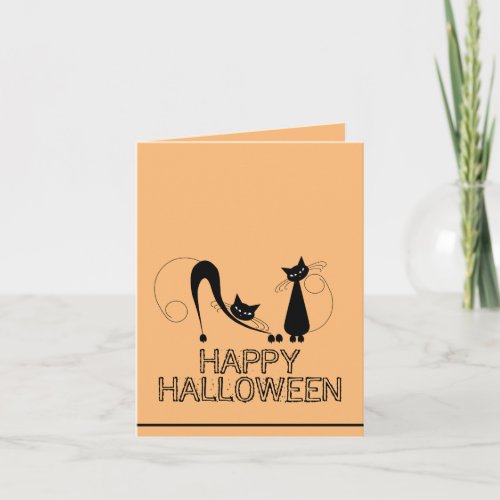 Elegant Black Cat Happy Halloween Card