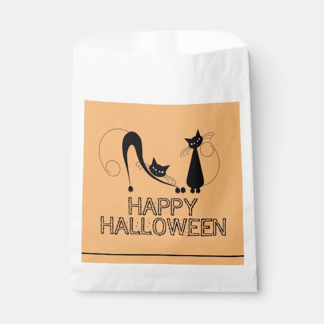 Elegant Black Cat, Happy Halloween Favor Bag (Front)