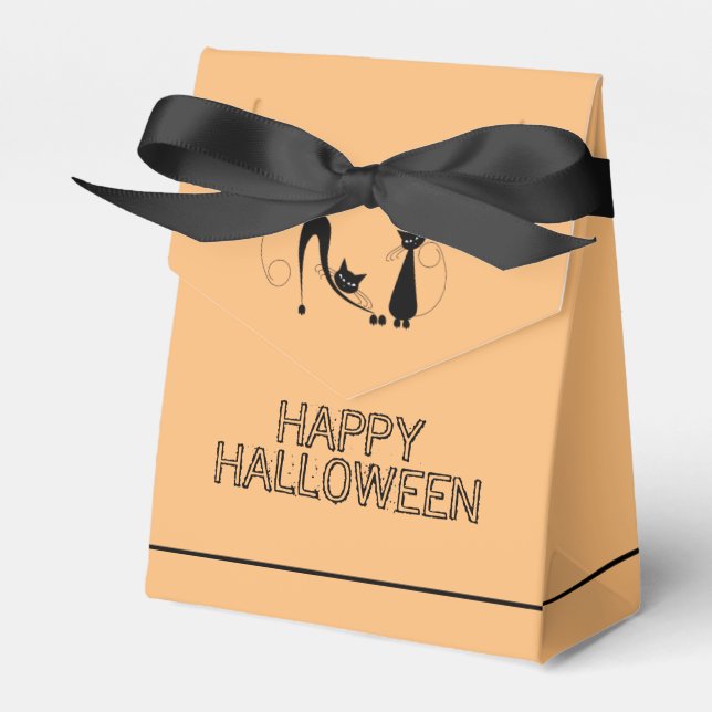 Elegant Black Cat, Happy Halloween Favor Boxes (Front Side)