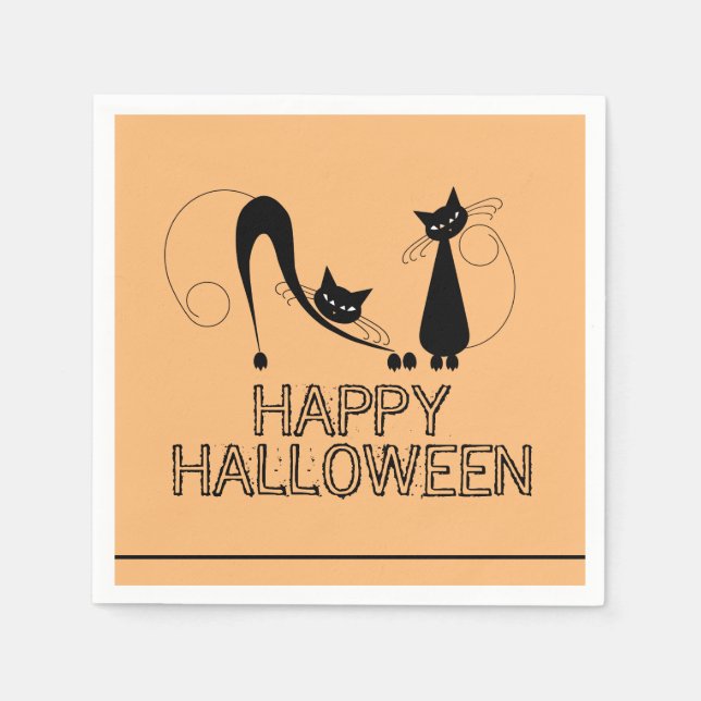 Elegant Black Cat, Happy Halloween Napkins (Front)