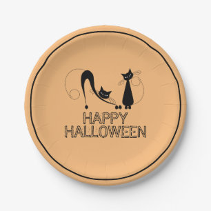 Elegant Black Cat, Happy Halloween Paper Plates