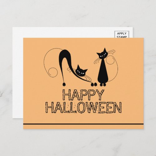 Elegant Black Cat Happy Halloween Postcard