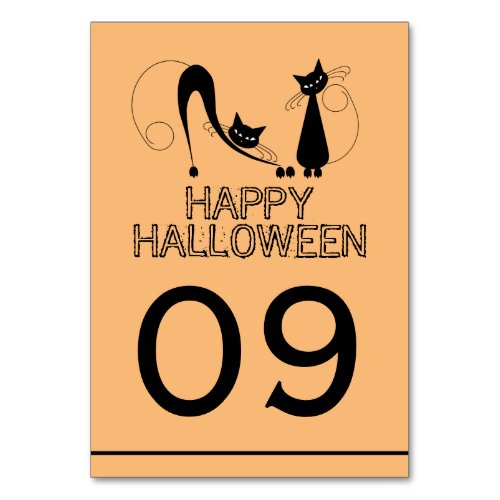 Elegant Black Cat Happy Halloween Table Number