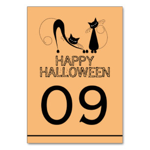 Elegant Black Cat, Happy Halloween Table Number