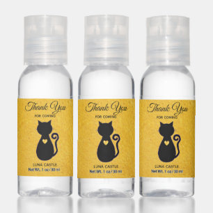 Elegant Black Cat & Heart on Gold Thank You Hand Sanitizer