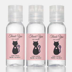 Elegant Black Cat & Heart on Light Pink Thank You Hand Sanitizer