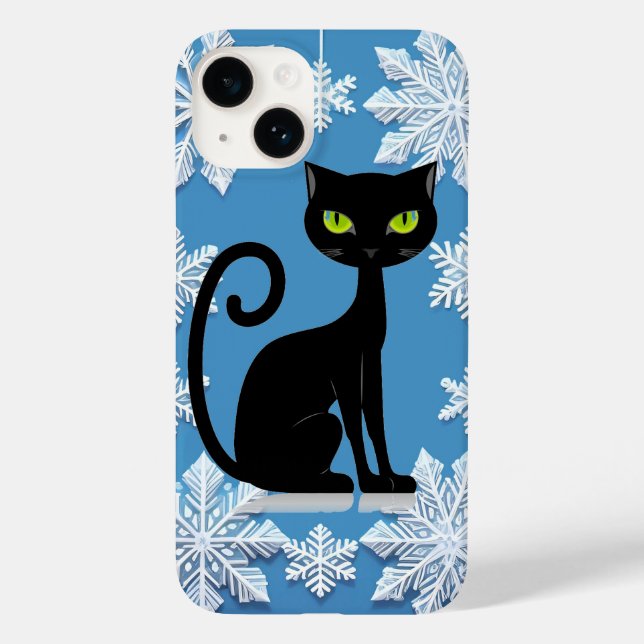 Elegant Black Cat Illustration with Green Eyes Case-Mate iPhone Case (Back)
