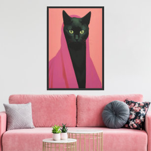 Elegant Black Cat in Pink Canvas Print