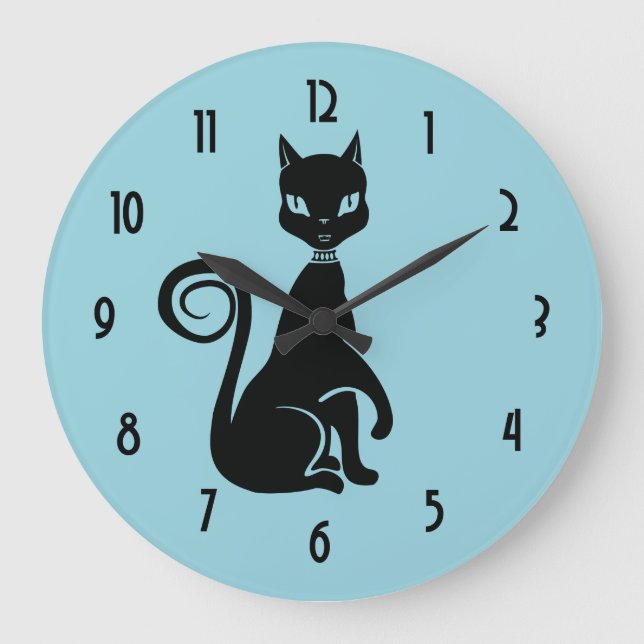 Elegant Black Cat Large Clock (Front)