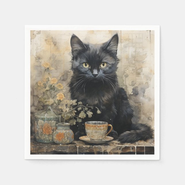 Elegant Black Cat Napkins (Front)