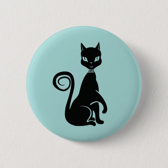 Elegant Black Cat Pinback Button (Front)