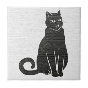 Elegant Black Cat Silhouette Ceramic Tile