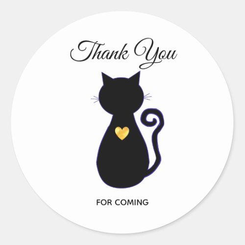 Elegant Black Cat Silhouette Thank You Classic Round Sticker