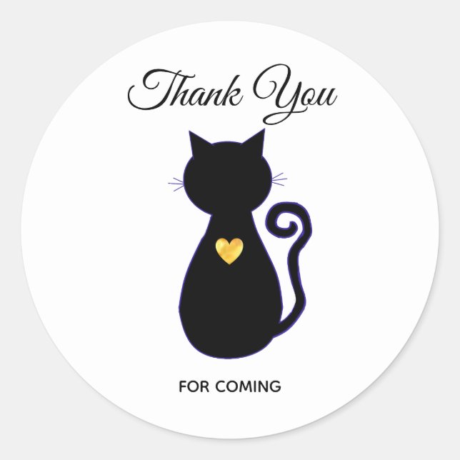 Elegant Black Cat Silhouette Thank You Classic Round Sticker (Front)