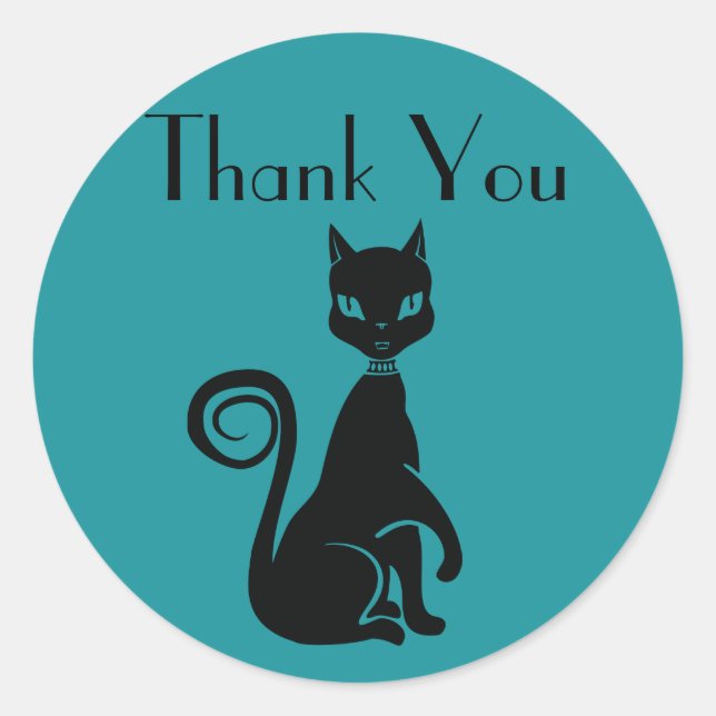Elegant Black Cat Thank you Classic Round Sticker (Front)