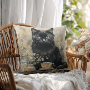 Elegant Black Cat Throw Pillow