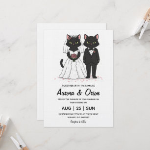 Elegant black cat wedding invitation