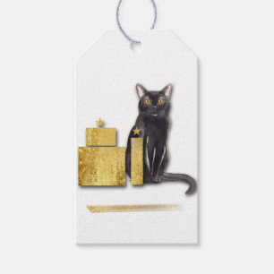 Elegant Black Cat with Gold Gifts From The Cat Gift Tags