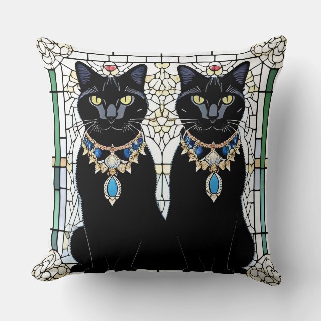 Elegant Black Cats with Jewelry Throw Pillow (Front)