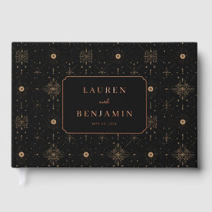 Elegant Black Celestial Stars Foil Guest Book