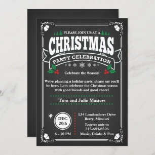 Elegant Black Chalkboard Christmas Party Invitation