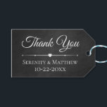 Elegant Black Chalkboard Wedding Thank you Gift Tags<br><div class="desc">Saying thank you to friends and family has never been easier than with this elegant black chalkboard thank you wedding favor / gift tag. Black chalkboard tags are perfect for * weddings - grunge, goth, elegant, halloween, summer, fall, winter * party favors - anniversary, engagements, birtdhay * businesses * fundraisers...</div>