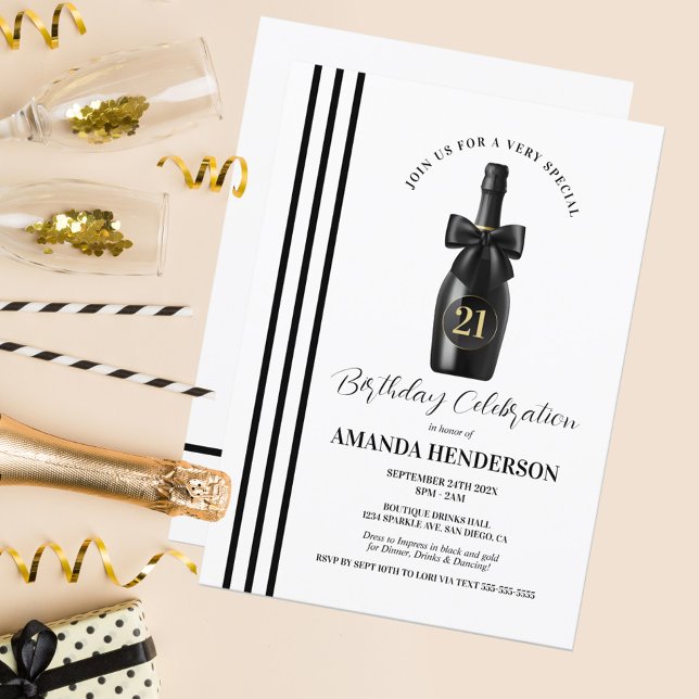 Elegant Black Champagne Birthday Invitation (Creator Uploaded)