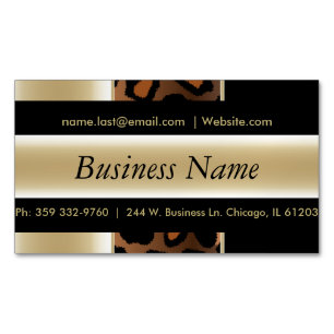 Elegant Black & Champagne Leopard Business Card Magnet