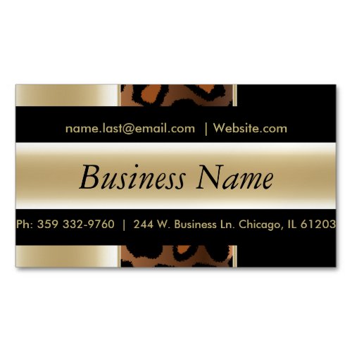 Elegant Black  Champagne Leopard Business Card Magnet