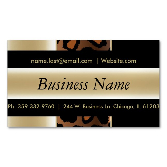 Elegant Black & Champagne Leopard Business Card Magnet (Front)