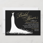 Elegant Black Champagne Wedding Gown Bridal Shower Invitation (Front)