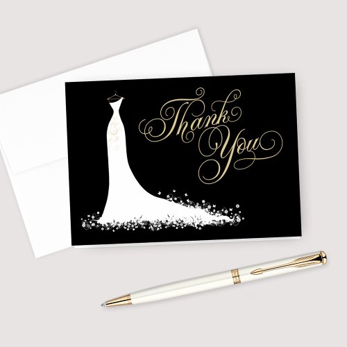 Elegant Black Champagne Wedding Gown Bridal Shower Thank You Card